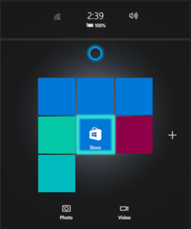 Menu of square tiles with Microsoft App Store tile selected.