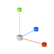 3 colored cubes representing X, Y, and Z axis connected by lines to a center grey cube