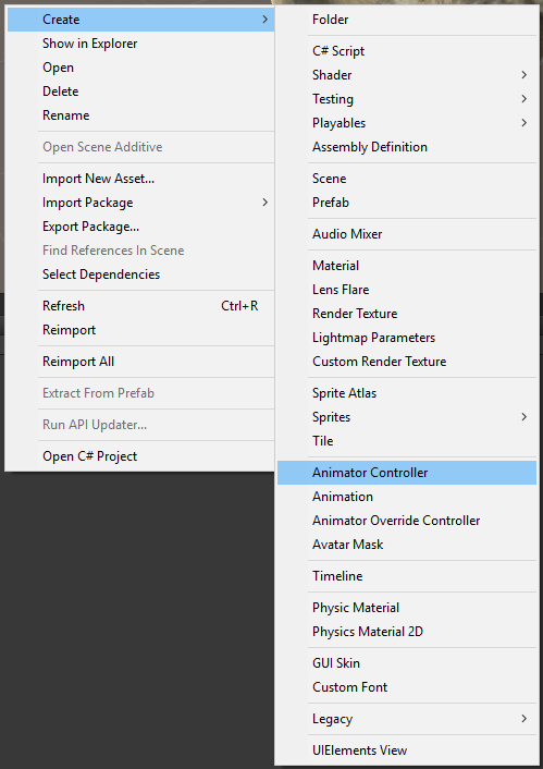 Create and animation controller
