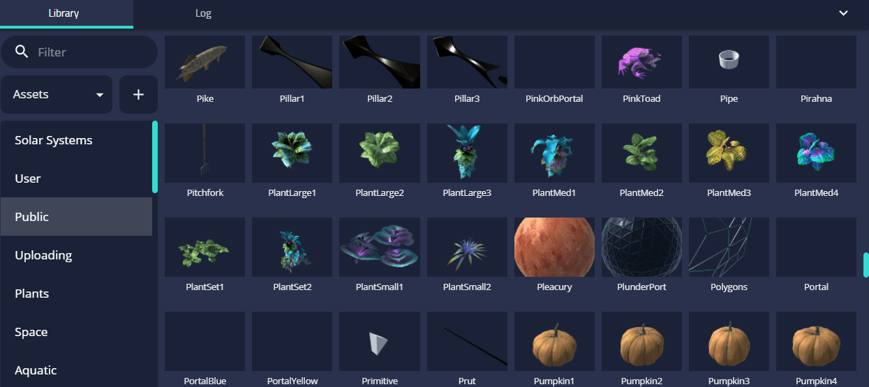 Search "mushroom" within asset library displays only asset thumbnails that match "mushroom"