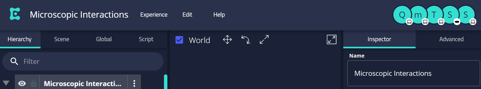 Nav header showing drop down menus: "Experience", "Edit", and "Help"
