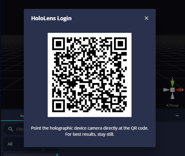 Example QR code with text reading "Point the holographic device camera directly ar the QR code".